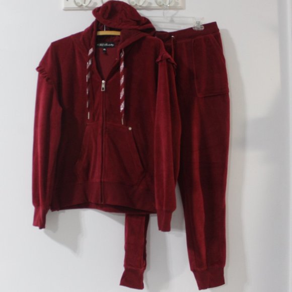 ❤️ VELOUR JOGGING SUIT Ruffle Hoodie & Drawstring Pants Womens 2XL - Picture 3 of 11